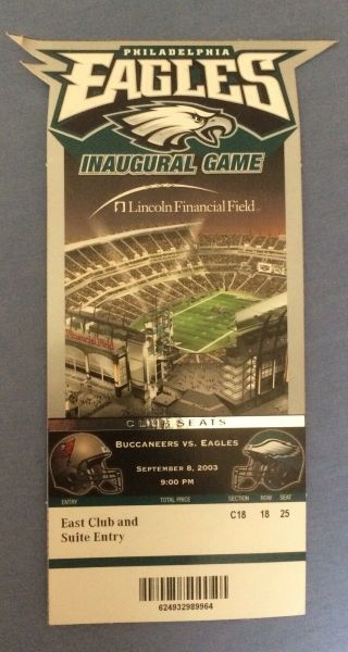 9/8/03 Ticket Stub Philadelphia Eagles First Ever Game Lincoln Financial Field