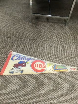 Vintage Chicago Cubs Wrigley Field Baseball Full Size Pennant Flag