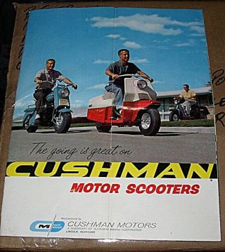 1958 Cushman Motor Scooter Full Size Tri - Fold Brochure Lincoln Nebraska Pics