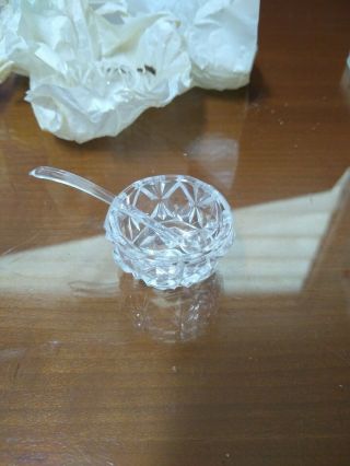 Vtg Set Of 6 Crystal Glass Individual Open Salt Cellars Same Pattern & Spoons