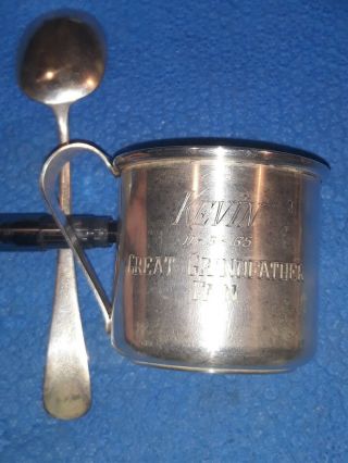 Vintage Sterling Silver Baby Cup.  925 And Silver Plated Baby Spoon 3