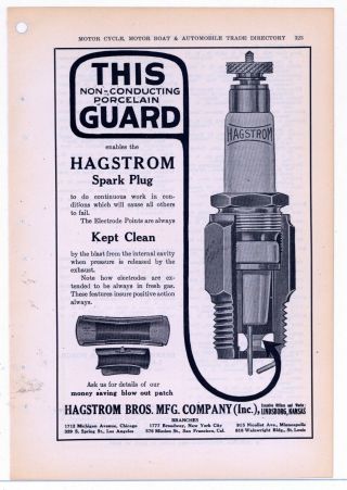 1911 Hagstrom Brothers Mfg.  Co.  Ad; Hagstrom Spark Plugs - Lindsborg,  Kansas