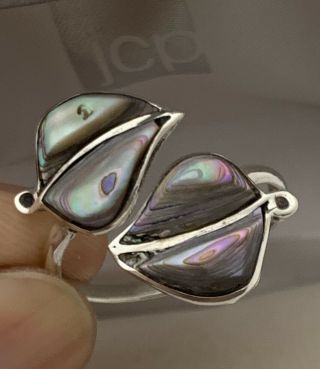 Vintage 925 Sterling Silver Mexico Abalone Inlay Ring Eagle Mark