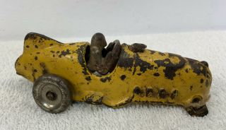 Antique Hubley Cast Iron Race Car 1791 Yellow 5 1/4 " Long Chrome Driver Missing