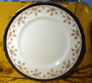 Vintage Royal Doulton Dinner Plate Pink Roses Cobalt Blue Gold 10 1/2 " England