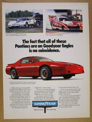 1987 Pontiac Trans Am Gta Red Car Photo Goodyear Eagle Tires Vintage Print Ad
