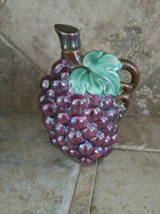 Vintage Purple Ceramic Grape Cluster Carafe Oil Vinegar Bottle W/cork Stopper