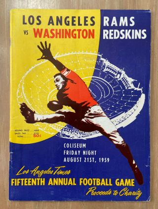 Vintage 1959 Nfl Washington Redskins @ Los Angeles Rams Football Program - Aug 21