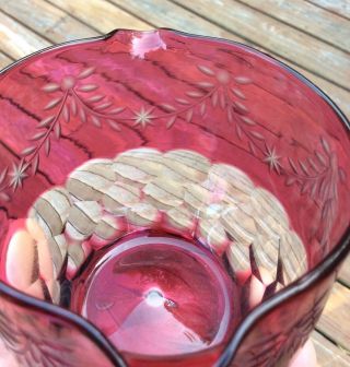 Antique Victorian Cranberry Cut Clear Crystal Glass Wine Rinser Cased Overlay