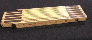 Vntg Stanley Tools Folding Wood Zig Zag No.  106 Brass Ruler Measuring Tape U.  S.  A.