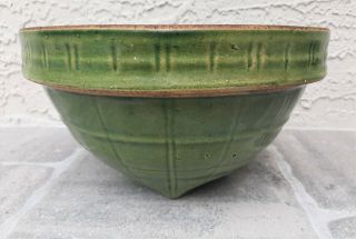 Antique 1920s Nelson Mccoy Pottery Green Stoneware Mixing Bowl 4 Shield Mark 9