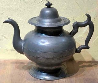 Antique American Pewter Teapot,  Charles Yale,  C.  1820