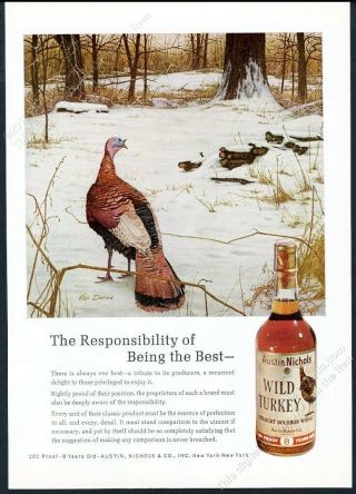 1970 Wild Turkey Bourbon Whiskey Ken Davies Winter Bird Art Vintage Print Ad