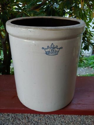 Antique Robinson Ransbottom 6 Gallon Blue Crown Stoneware Crock - Shape