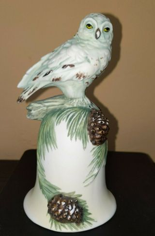 Vintage Snow Owl Bell Pine Tree And Pine Cones