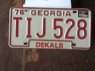 License Plate Tag Vintage Georgia Ga 1976 Tij 528 Dekalb Rustic Usa