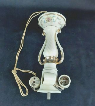 Vintage Art Deco 4 Bulb Porcelain White Gold Floral Hanging Light Fixture