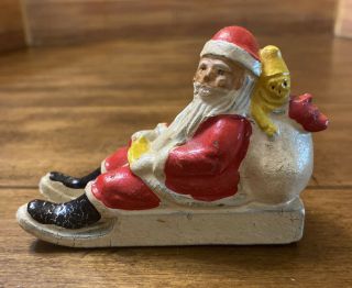 Rare Old Antique Vtg Lead Tin Christmas Santa Claus Sled Barcley Manoil Toy