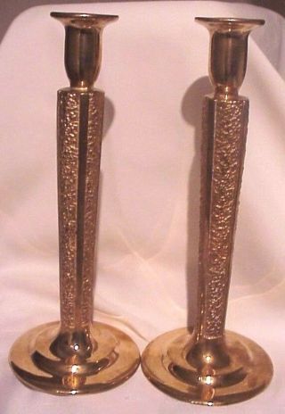 Gorgeous Vintage Antique Pair Heavy Tall Brass Candlestick Candle Holder