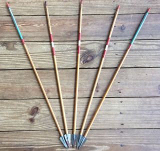 Group Of Five Wooden Arrows,  Two Different Sizes