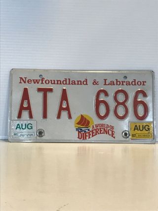 Vintage 1990’s Newfoundland License Plate - A World Of Difference - Ata - 686
