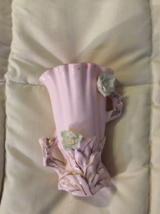 Vintage Japan Hand Painted Fine Porcelain Pink Floral Handled Vase