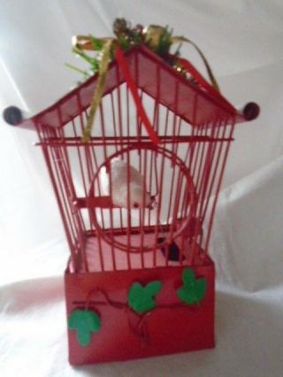 Vintage Animated Musical Song Bird Cage Wind Up Music Box Wish You A Merry Xmas