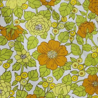 Vintage Flower Power Twin Fitted Sheet Yellow Green No Iron Cutter
