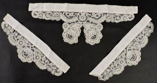Hand Made Antique 19th C Duchess Lace Collar And Cuff Dress Set