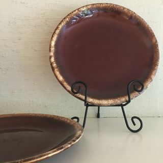 Set Of 2 Vintage Hull Pottery Brown Drip Glaze 10.  25 - Inch Dinner Plates