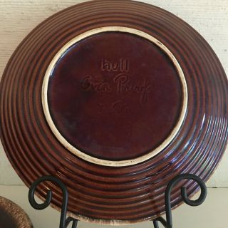 Set of 2 vintage Hull Pottery brown drip glaze 10.  25 - inch dinner plates 3