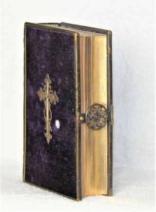 Antique 1883 German Bible Related Prayer Book Felt Covers W/ Brass Clasp