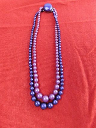 Vintage Mid Century Layered Purple Pink Beaded Necklace 15 - 1/2 "