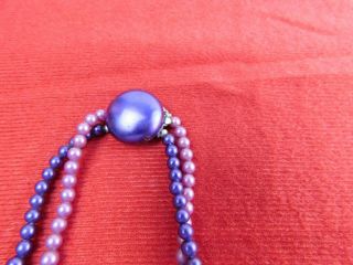 Vintage Mid Century Layered Purple Pink Beaded Necklace 15 - 1/2 