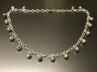Vintage Chain 18” Necklace With Jingle Bells Silver Tone Metal Christmas Jewelry