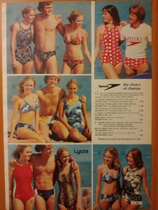 1976 Vintage Paper Print Ad Speedo Swimsuits Racing Suit Olympic Pattern Leopard