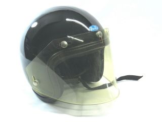 Vintage 1970 Pro Fit 500 Black Open Face Motorcycle Helmet With Visor Dot Xl