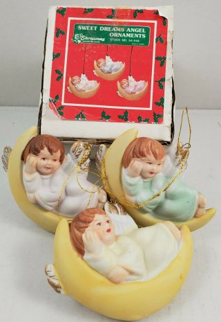 Vintage 1987 Sweet Dreams Angel Ornaments Christmas Around The World (set Of 3)