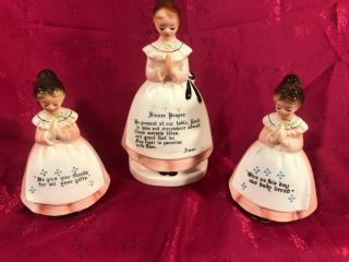 Vtg Mid - Cntry Euc Enesco Pink " Prayer Ladies " Ceramic Napkin Holder/salt&pepper