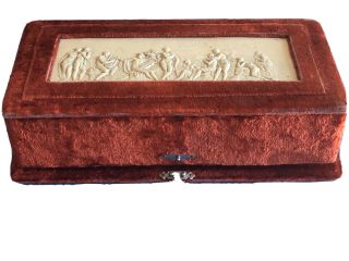 Antique Velvet And French Ivory Silverware Box,  Circa 1900