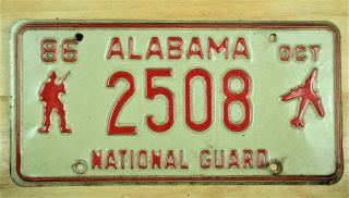 1986 Alabama 2508 National Guard License Plate Auto Car Vehicle Tag Item 1950