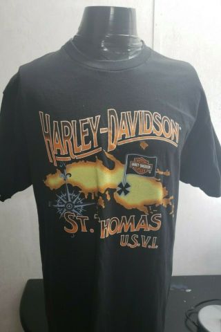 Mens Harley Davidson T Shirt Sz L Black St Thomas Usvi 2 Sided Graphics
