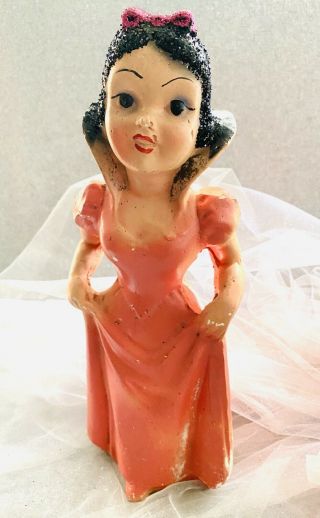 Vintage Disney’s Snow White Chalkware Carnival Prize Figurine Glitter 14”