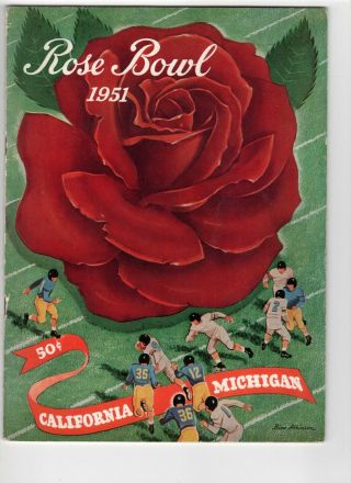 1951 Rose Bowl Game Program,  Michigan,  California Golden Bears,  Wolverines,  Ex