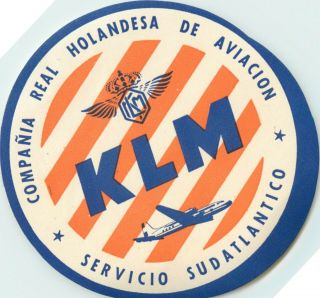 Southatlantic Service Klm Royal Dutch Airlines Orig.  Luggage Label,  C.  1950