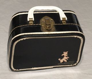 Vintage Poodle Hat Box W/handle - Black Purse Trunk Bag Box Case Storage Lunch