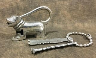 Vintage Cast Metal Chrome Plated Bulldog Bull Dog Collar Pad Lock & 2 Keys