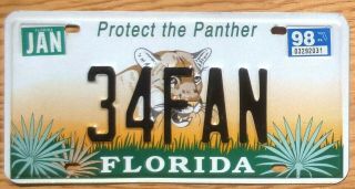1998 Florida Specialty License Plate Number Tag – Protect The Panther