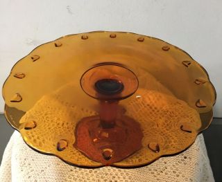 Vintage Pedestal Cake Stand Teardrop Pattern Indiana Glass Amber Collectible
