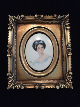 Antique Hand Painted Portrait Of Lady Framed & Artist Signed.  9 1/2 X 11 Inches